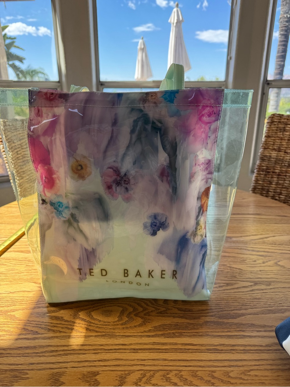 Ted Baker London Clear PVC Floral Mint Large Shopper Tote Bag